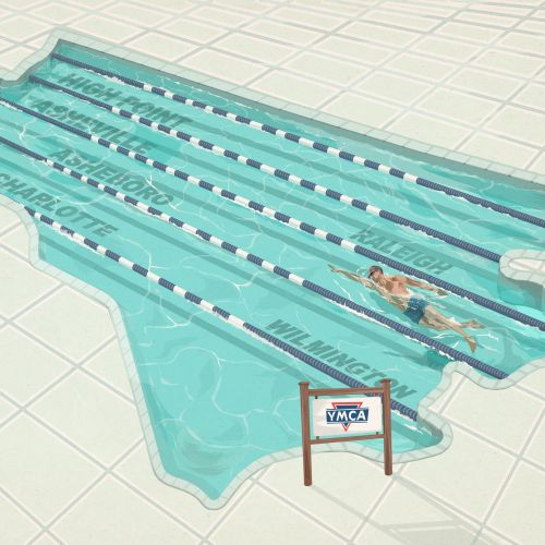 Swimming pool shaped like North Carolina with lane markings