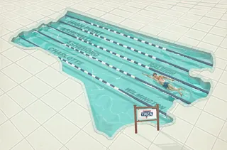 Swimming pool shaped like North Carolina with lane markings