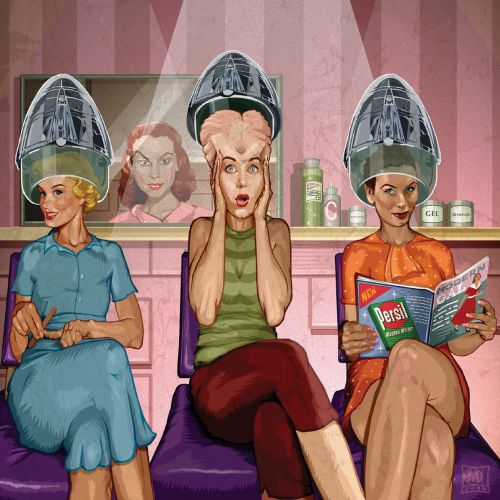 Retro art image of ladies in saloon