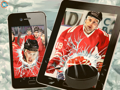 Graphic ice hockey image on mobile device