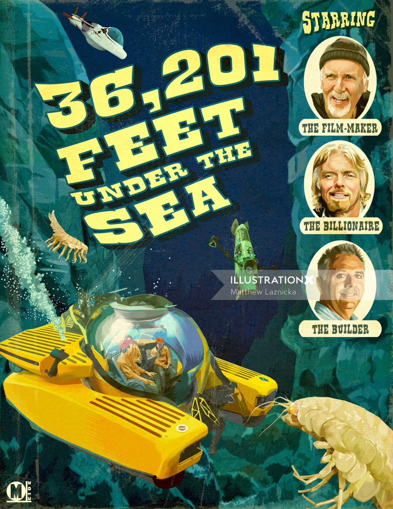 Lettrage à la main de 36 201 pieds sous la mer