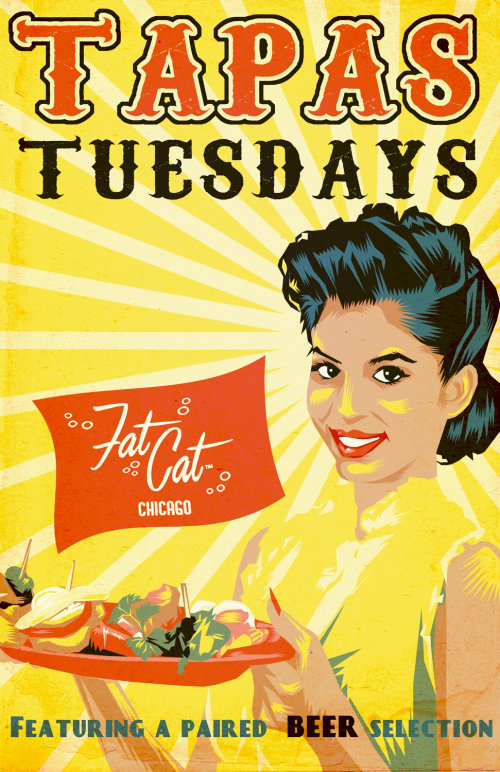 Lettering illustration of Tapas Tuesdays for Fat Cat Chicago 