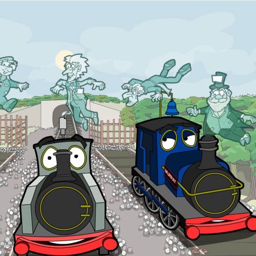 Comic train engine illustration by Matthew Robson