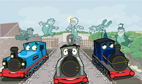 Comic train engine illustration by Matthew Robson