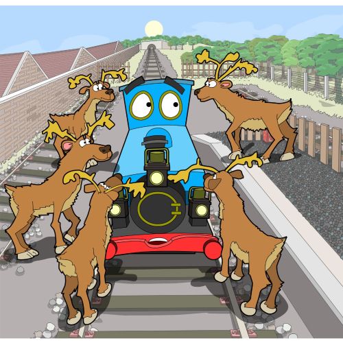 Reindeer and Train engine
