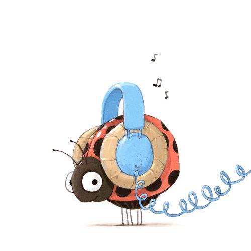 Cartoon & Humour bug with headphone
