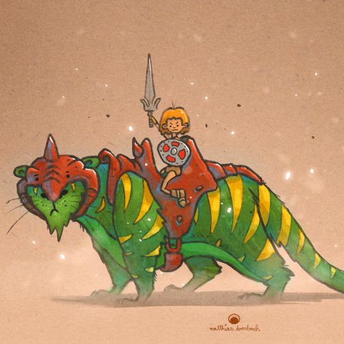 Cartoon & Humour warrior riding on lion
