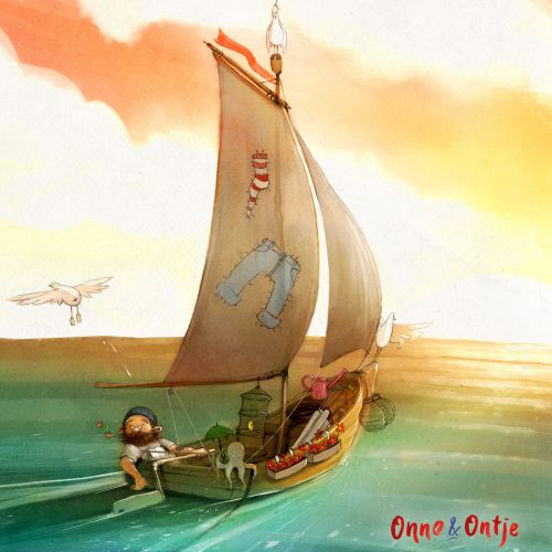 Children book painting sailing boat
