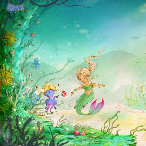 Children book mermaid in underwater kingdom
