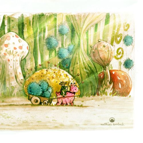 Nature Painting of giant mushrooms
