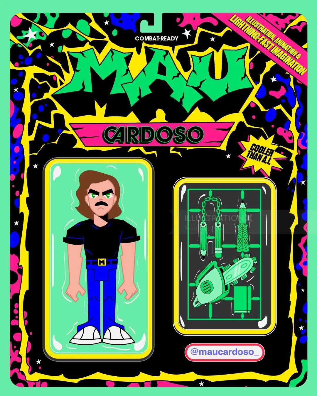 Retro action figure with accessories in bright packaging