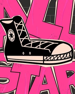 Black high-top sneaker illustration with pink background