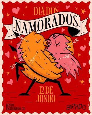 Two cartoon birds kissing for Dia dos Namorados on June 12