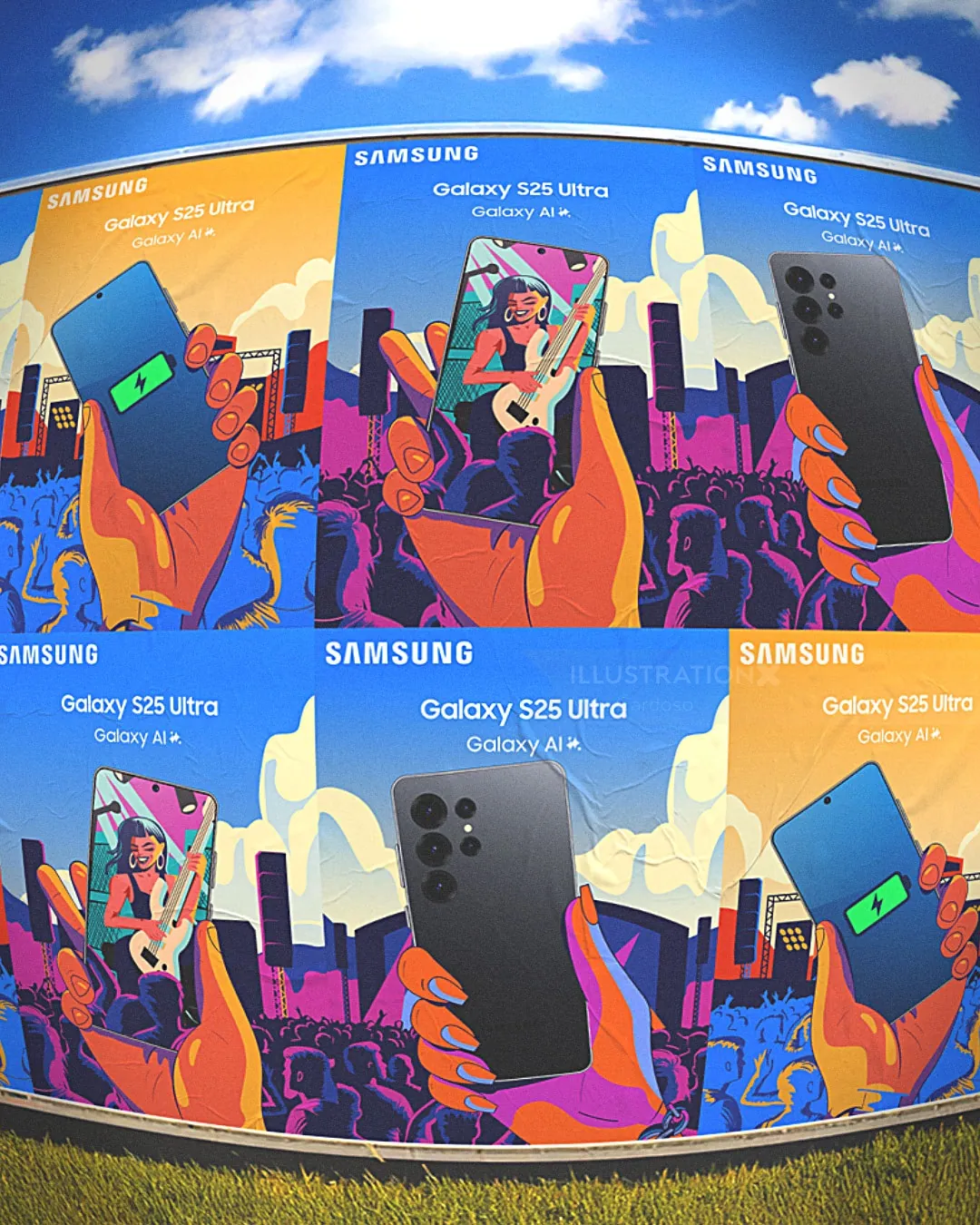 Publicité pour le téléphone Samsung Galaxy S23 Ultra avec un arrière-plan urbain dynamique