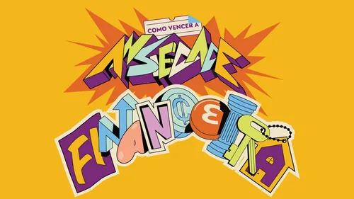 Comic-style colorful text saying 'Como Vencer a Falência' on orange background