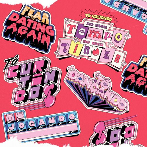 Retro stickers with phrases about dancing and timing in Portuguese