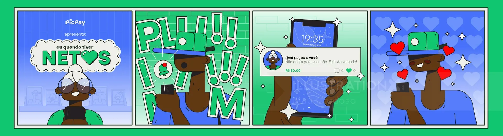 Comic showing character noticing new WiFi networks on phone and reacting happily.