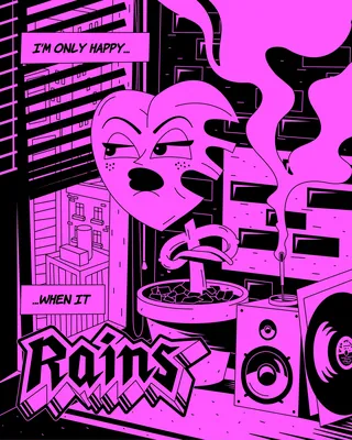 Illustration of heart with cigarette and smoky cityscape in neon style