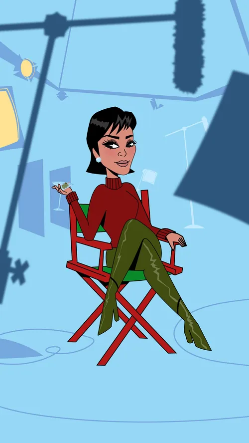 Kris Jenner illustration in red top and green boots by Mau Cardoso