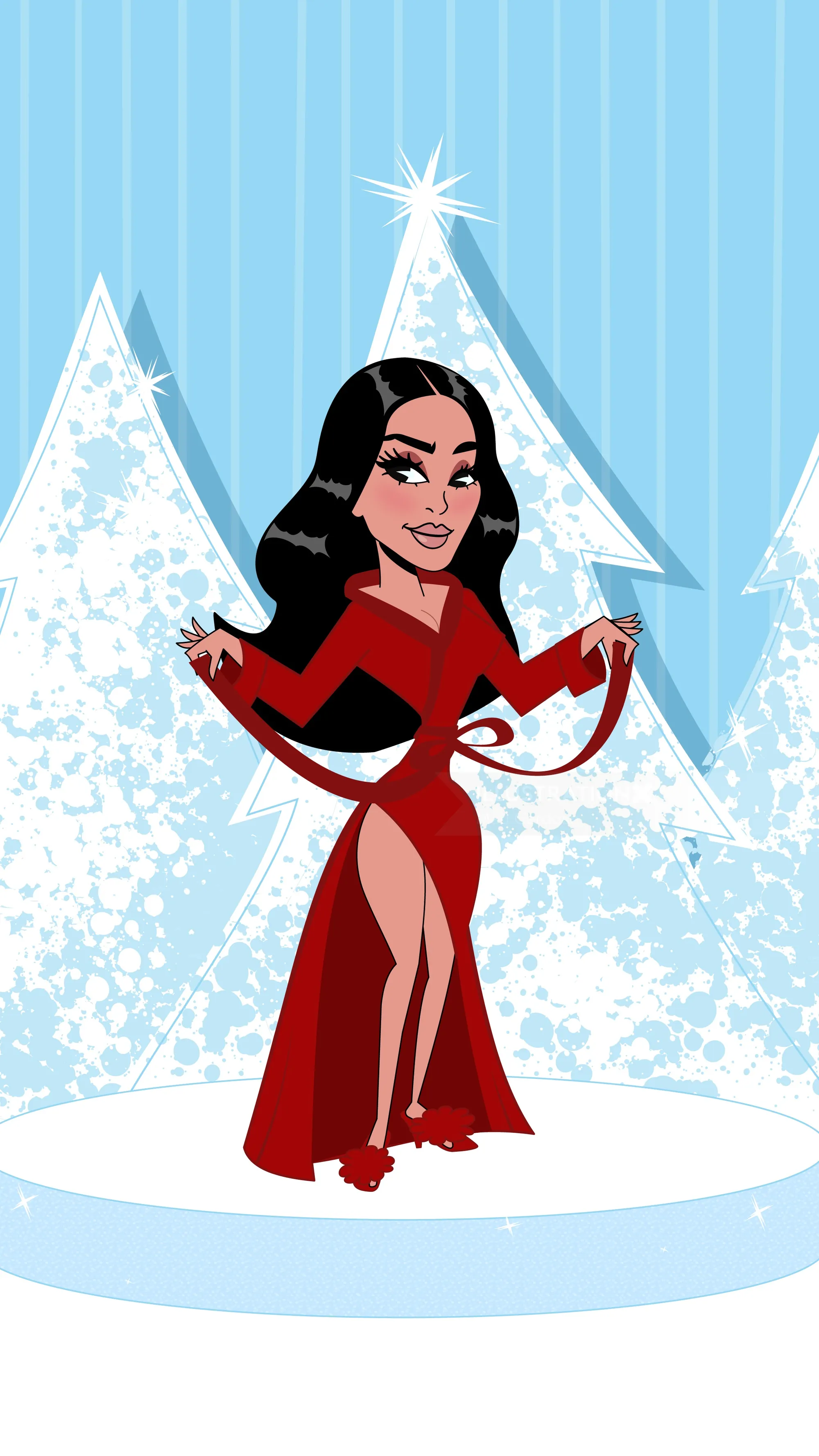 Ilustração de Kim Kardashian em vestido vermelho por Mau Cardoso
