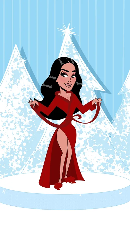 Illustration of Kim Kardashian in red dress by Mau Cardoso