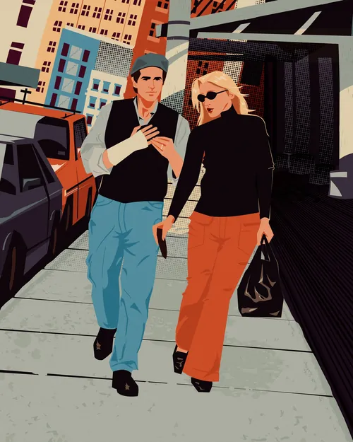 JFK Jr. and Carolyn Bessette walking down city street by Mau Cardoso