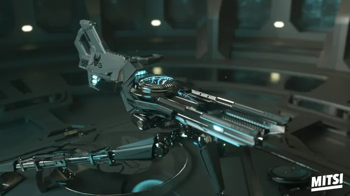 Futuristic robotic hand with illuminated metallic components by Maurice Baltissen