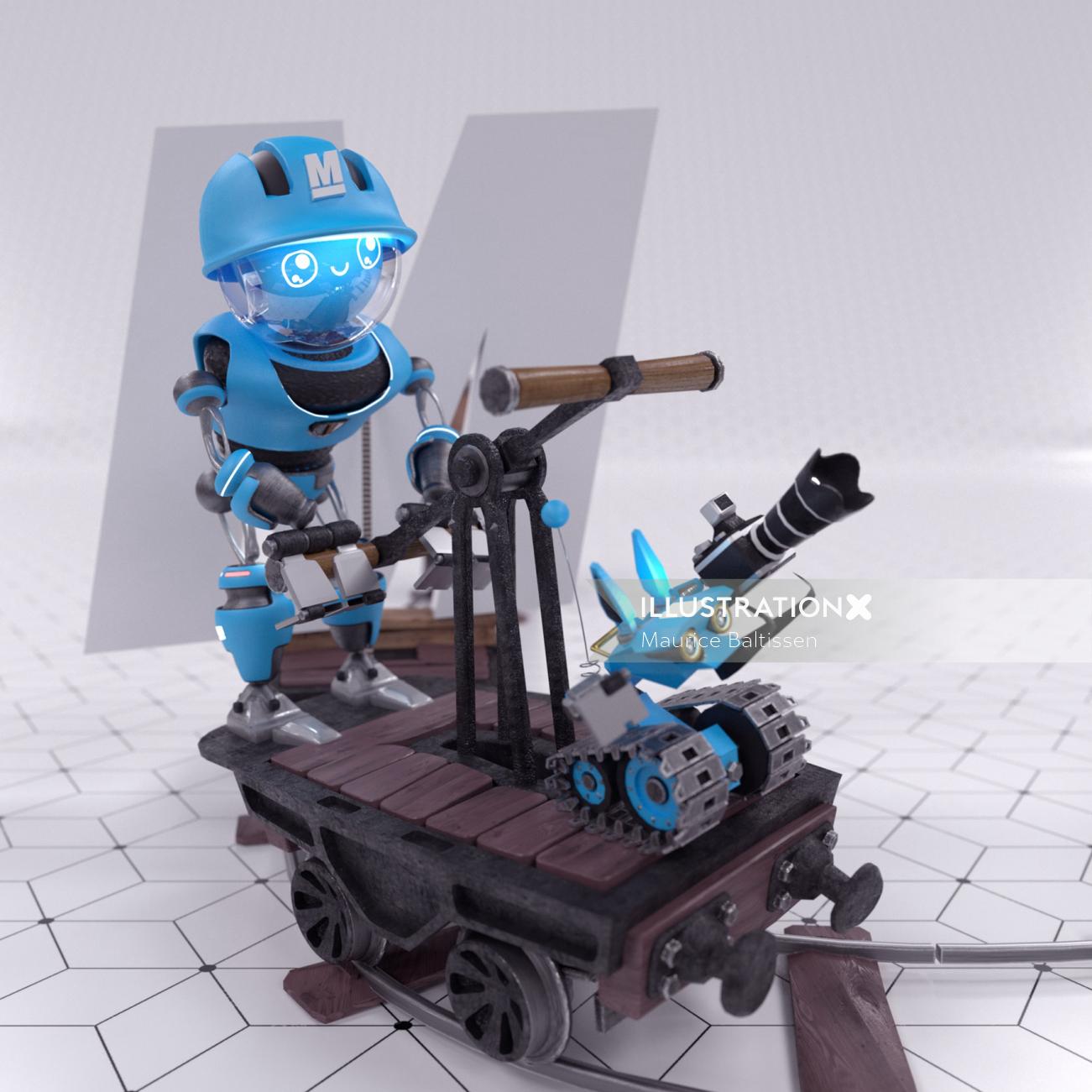3d robot on cart
