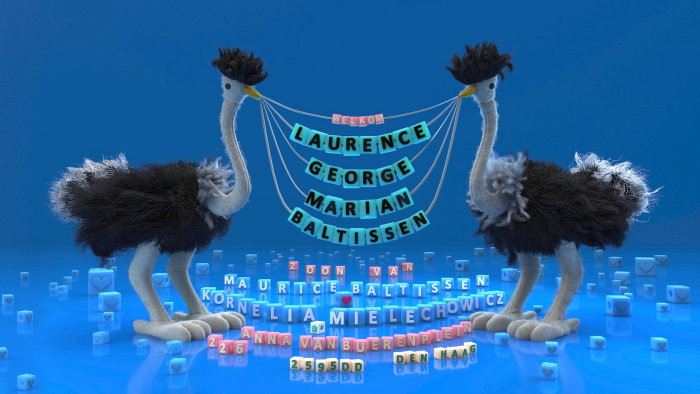 3d ostrich holding text banner

