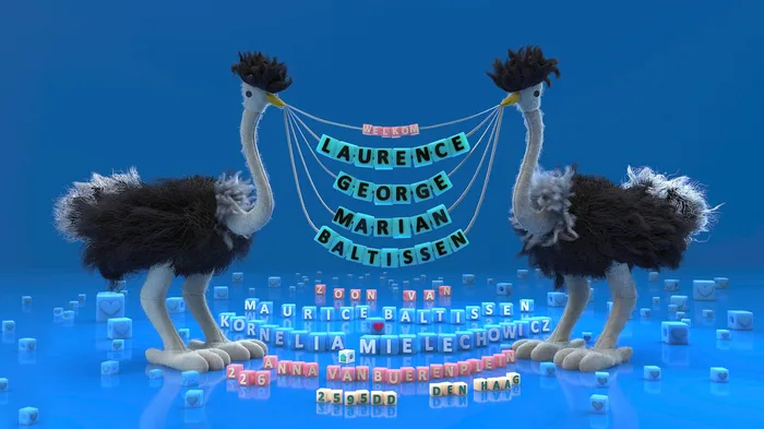 3d ostrich holding text banner
