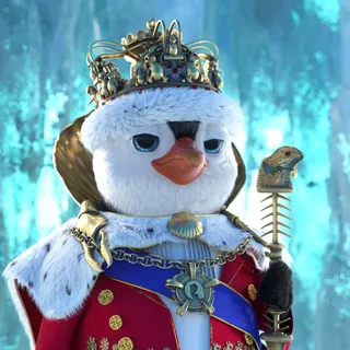 Crowned penguin wearing royal robes and holding a scepter by Maurice Baltissen