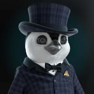 Penguin wearing a plaid top hat and bow tie by Maurice Baltissen