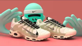 Nike sneakers with animated teal character wearing headband by Maurice Baltissen