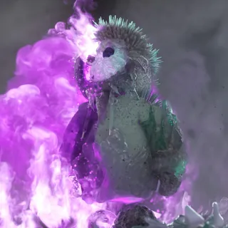 Surreal porcupine figure surrounded by purple smoke by Maurice Baltissen