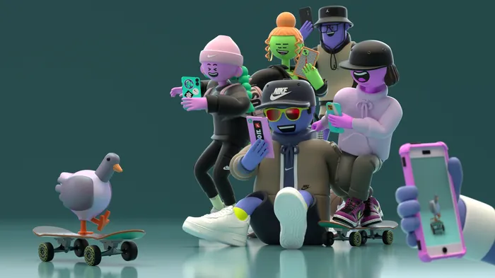 Colorful stylized figures holding phones and skateboards by Maurice Baltissen