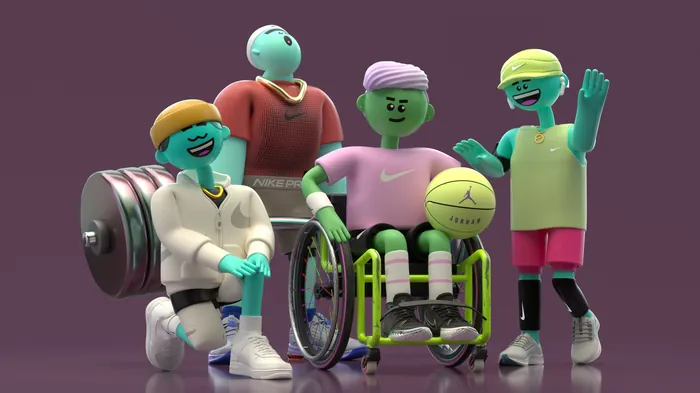 Animated group of diverse athletes including wheelchair user by Maurice Baltissen