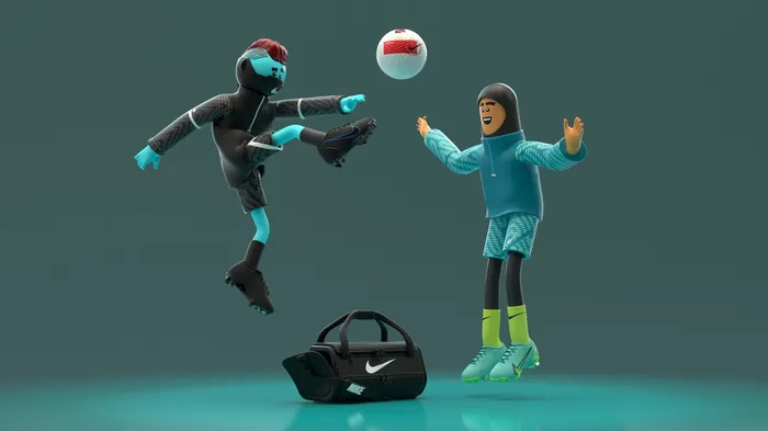 Two figures playing with Nike ball and sports bag by Maurice Baltissen