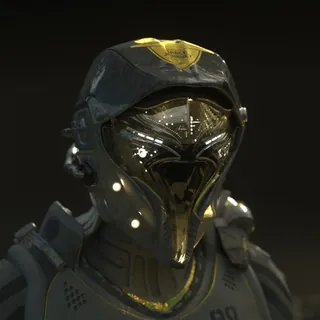 Futuristic soldier helmet with reflective visor by Maurice Baltissen