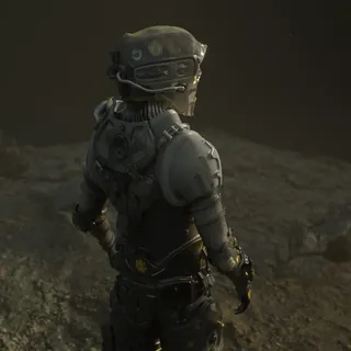 Futuristic robot soldier standing on rocky terrain by Maurice Baltissen