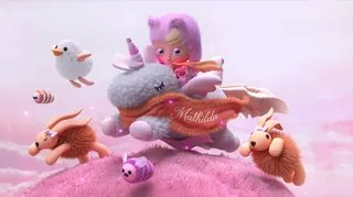Whimsical flying creature with a girl and animals by Maurice Baltissen