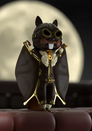 Steampunk bat figure with goggles and cape by Maurice Baltissen