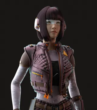 Futuristic woman in tactical vest and headgear by Maurice Baltissen