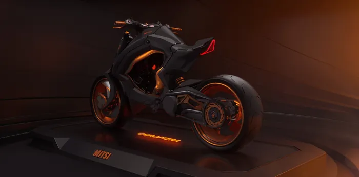 Futuristic electric motorbike with glowing lights by Maurice Baltissen