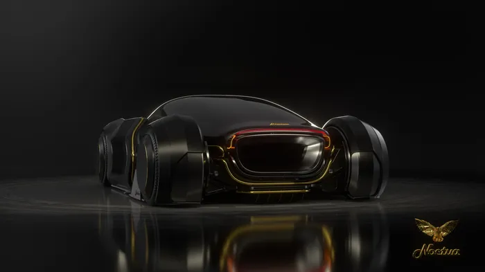 Futuristic black hover car with red glowing lights by Maurice Baltissen