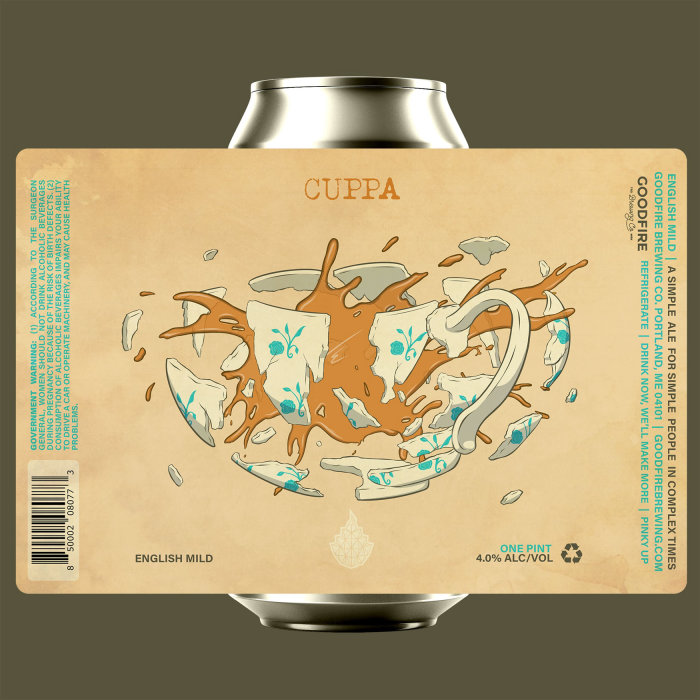 Conception d&#39;étiquettes de bière Cuppa pour Goodfire Brewing co. à Portland, ME