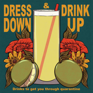 Ilustração da capa de &quot;Dress Up &amp; Drink Down&quot;