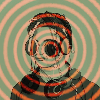 Ilustración de un hombre con auriculares por Max Erwin