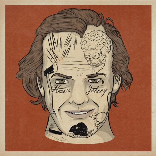 Portrait of Jack Nicholson with movie tattoos