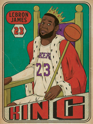 バスケットボールカードのモックアップ「ハンドル」に描かれたジェームズ王の肖像画