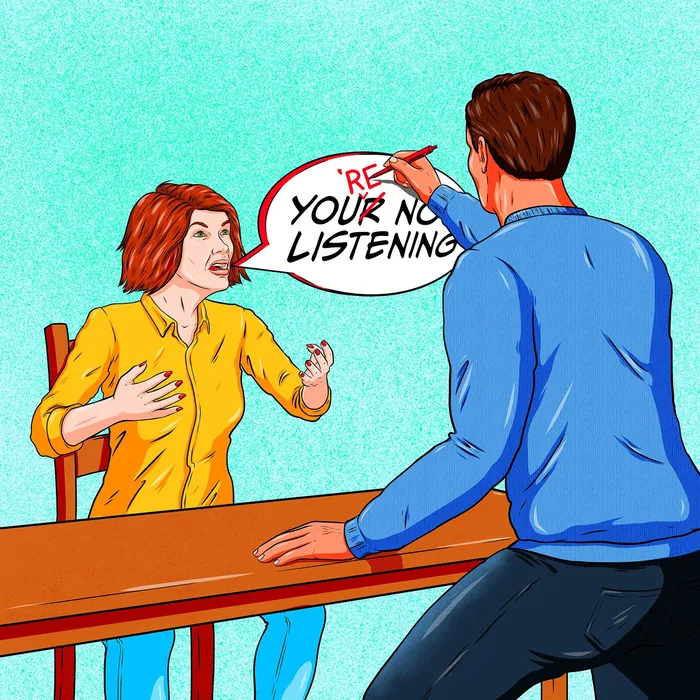 Couple arguing with speech bubble showing communication issues